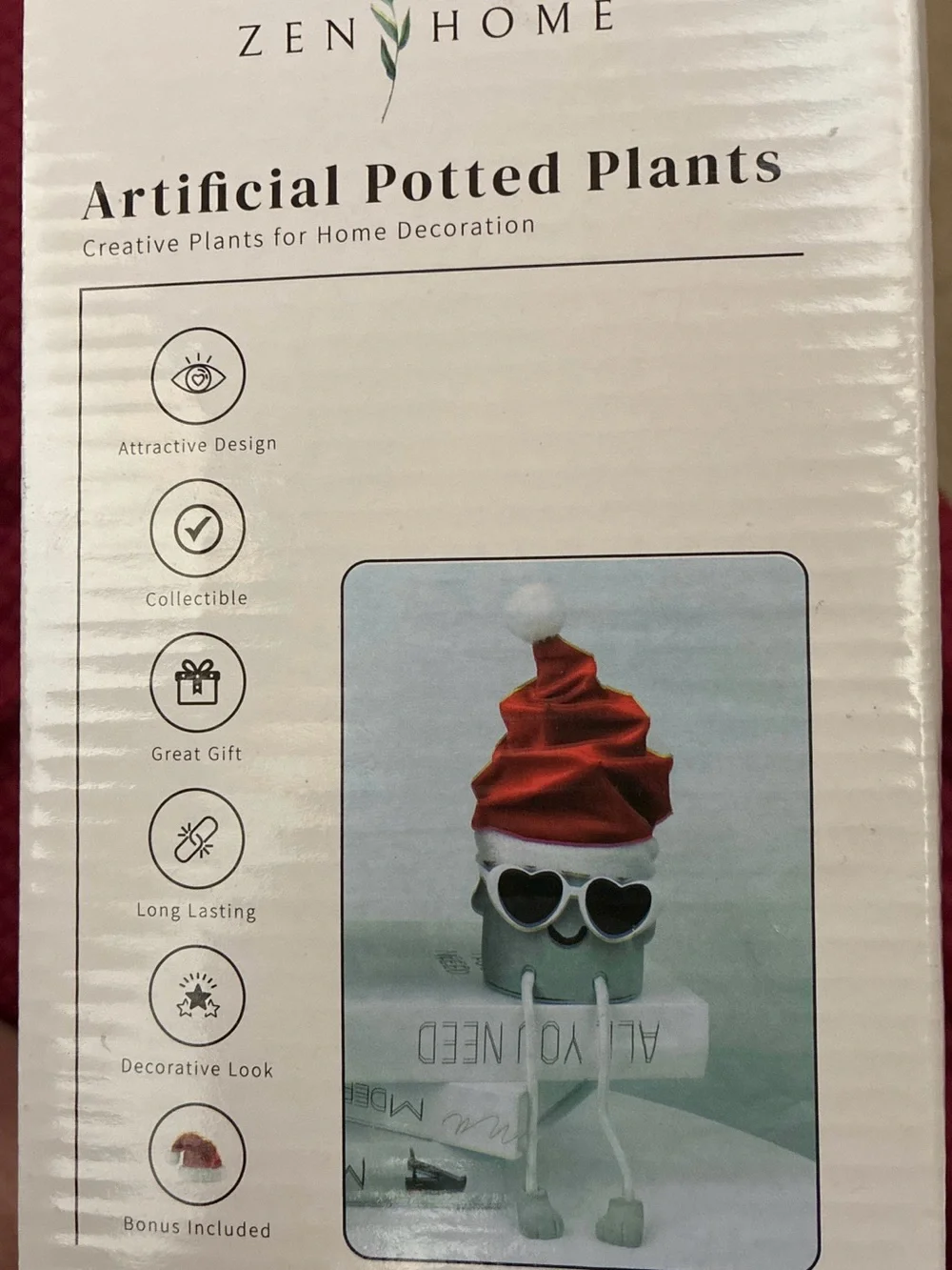 Zen Home Artificial Potted Whimsical Succulent -Shy Dad w/ Santa Hat/sunglasses